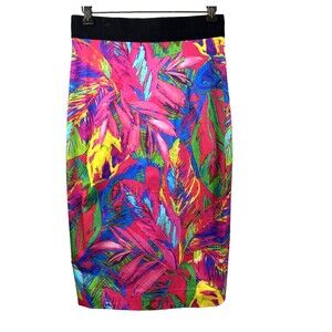 Milly Women's Pink Colorful Abstract Print Midi Pencil Skirt Sz 6 Elastic waist